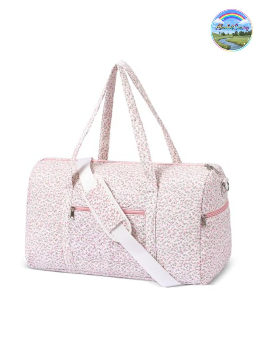 Quilted Cotton Duffle Bag with Zipper Pocket for Travel, Gym, Weekend - Carry-On
